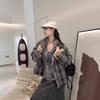 Woolen plaid stand-up collar down jacket, women's loose and thickened Northeast can wear lazy retro style white duck down jacket