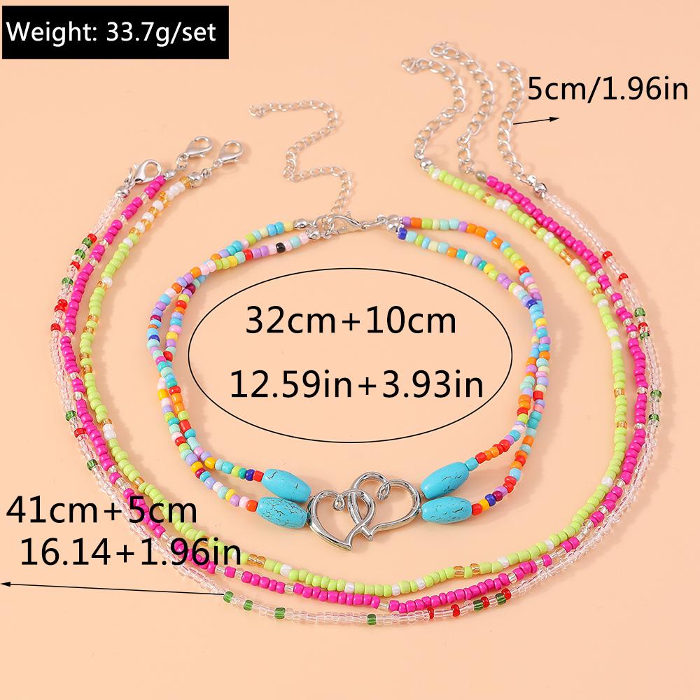 4ocs/set Boho Handmade Colorful Beads Necklace for Women Girls Turquoise Beaded Chokers Necklaces Summer Beach Jewelry Gift