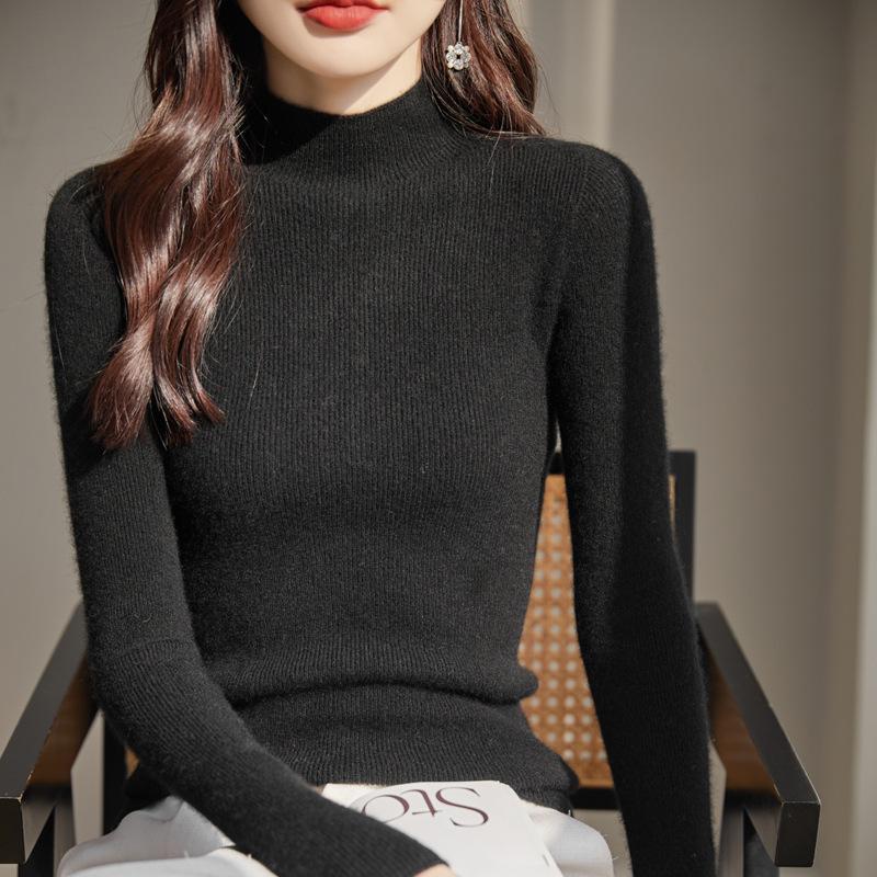 Bottom Shirt Women's Autumn and Winter Half-high Neck Sweater Slim Knitted Long-sleeved Tops