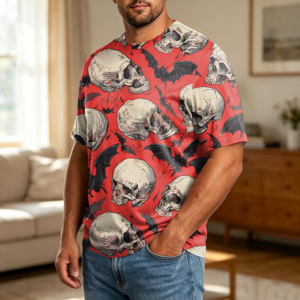 Men's Halloween Print Plus Size Comfortable Breathable Casual Loose Fit T Shirt Top Suitable for Daily Wear and Seasonal Events