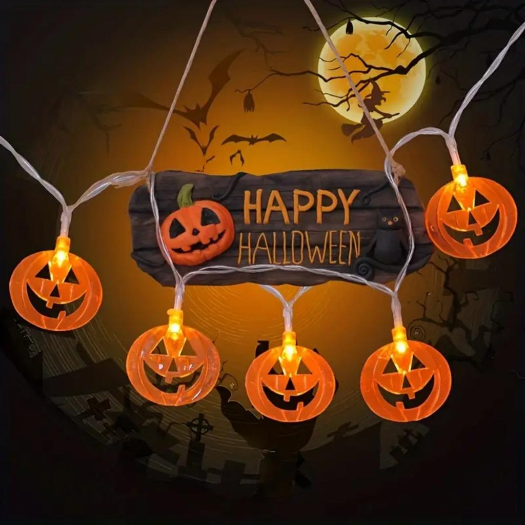LED Hollow Flat Pumpkin String Lights Powered By Batteries, Suitable for Home Horror Themed Parties, Gardens, Courtyards, Halloween Decorations