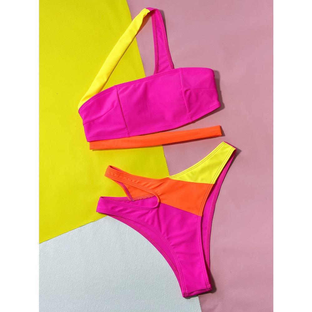 European and American Split Bikini Hollow Contrasting Color Sexy Split Swimsuit