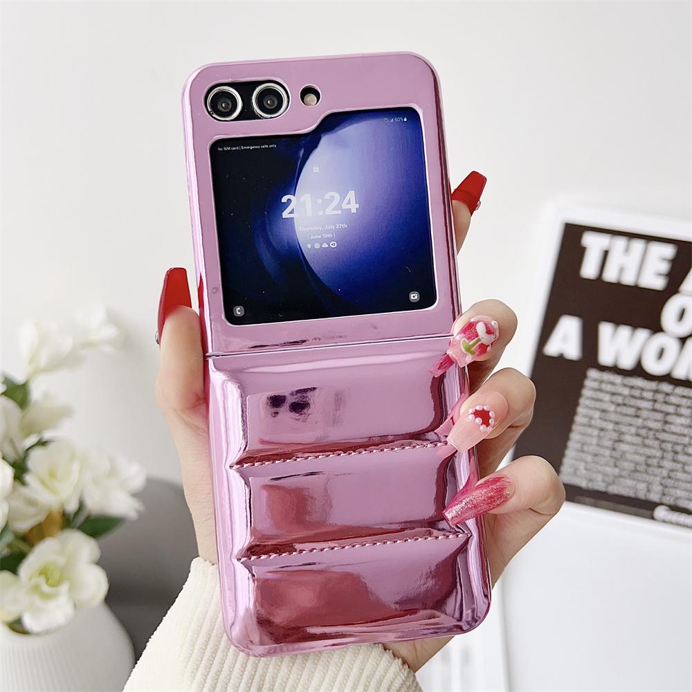 Per Samsung Z Flip Custodia Giubbotto Imbottito Placcato Cover Morbida Antiurto Per Samsung Galaxy z flip 4 Z Flip3 Custodia per Telefono Monocolore