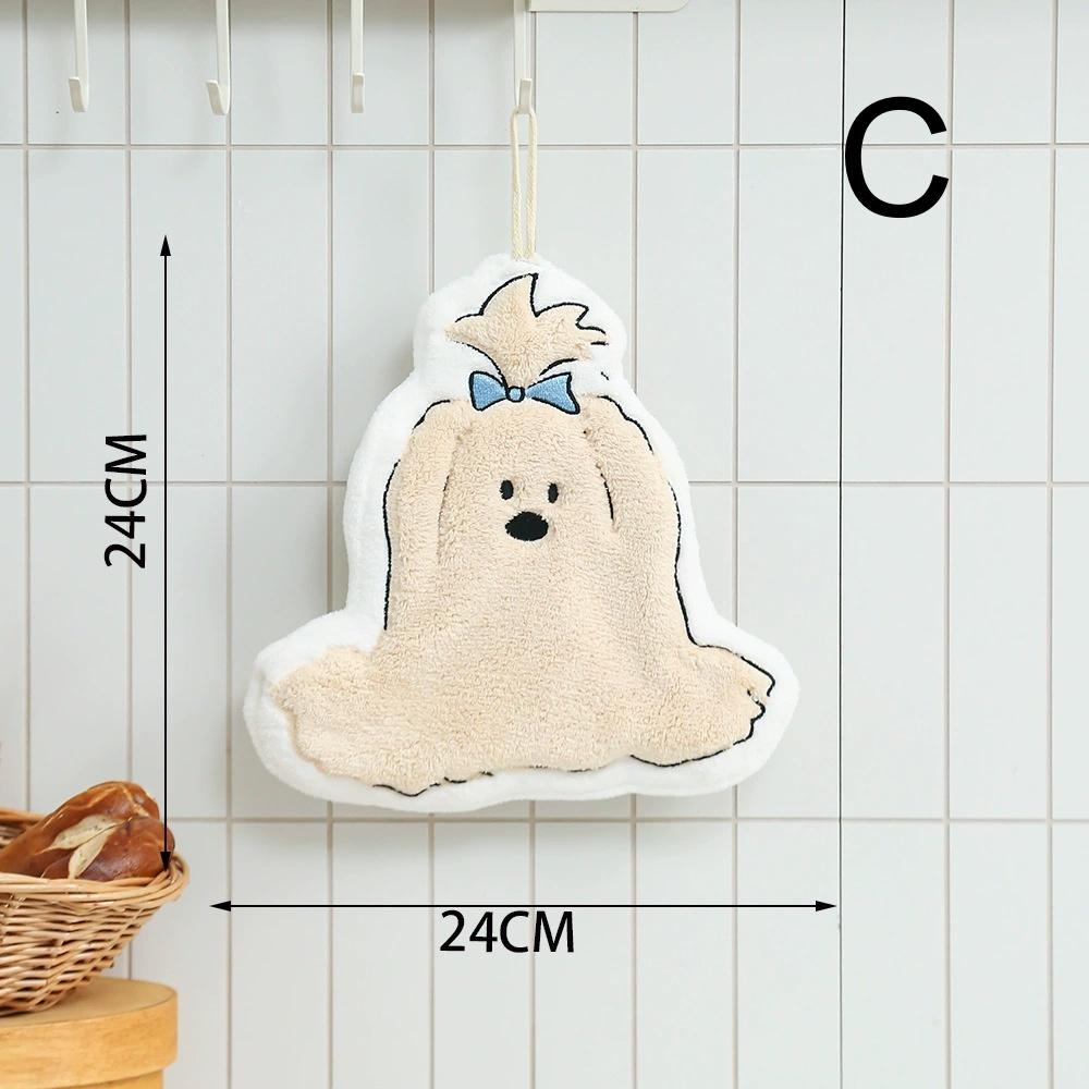 Cute Coral Fleece Towel Soft Skin Friendly Absorbent Cartoon Dog Hand Towel Kitchen and Bathroom Dual-use Small Towel