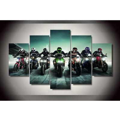 Home Decoration Modern HD Printed Posters 5 Panel Motorcycle Race Tableau Wall Art Pictures Canvas Modular Paintings Frame