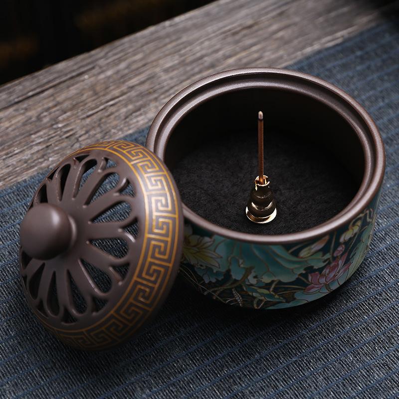 Ceramic Lotus Incense Burner  Enamel Painted Coil Holder Home Fragrance Lotus Burner Celadon Sandalwood Plate Aromatherapy Tower