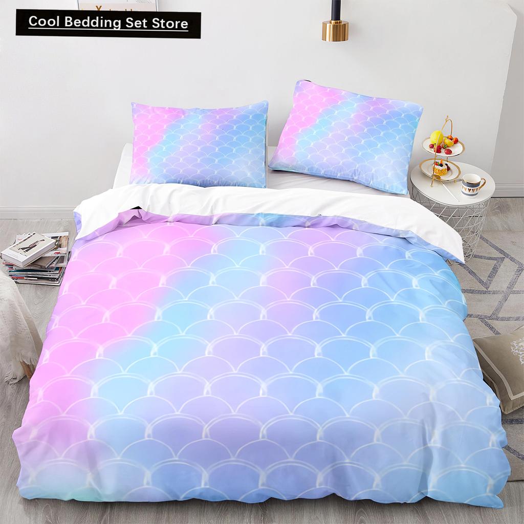 Mermaid Tail Duvet Cover King Queen Size Kids Fish Scales Bedding Set Girly Ocean Animal Princess 2/3pcs Polyester Quilt Cover