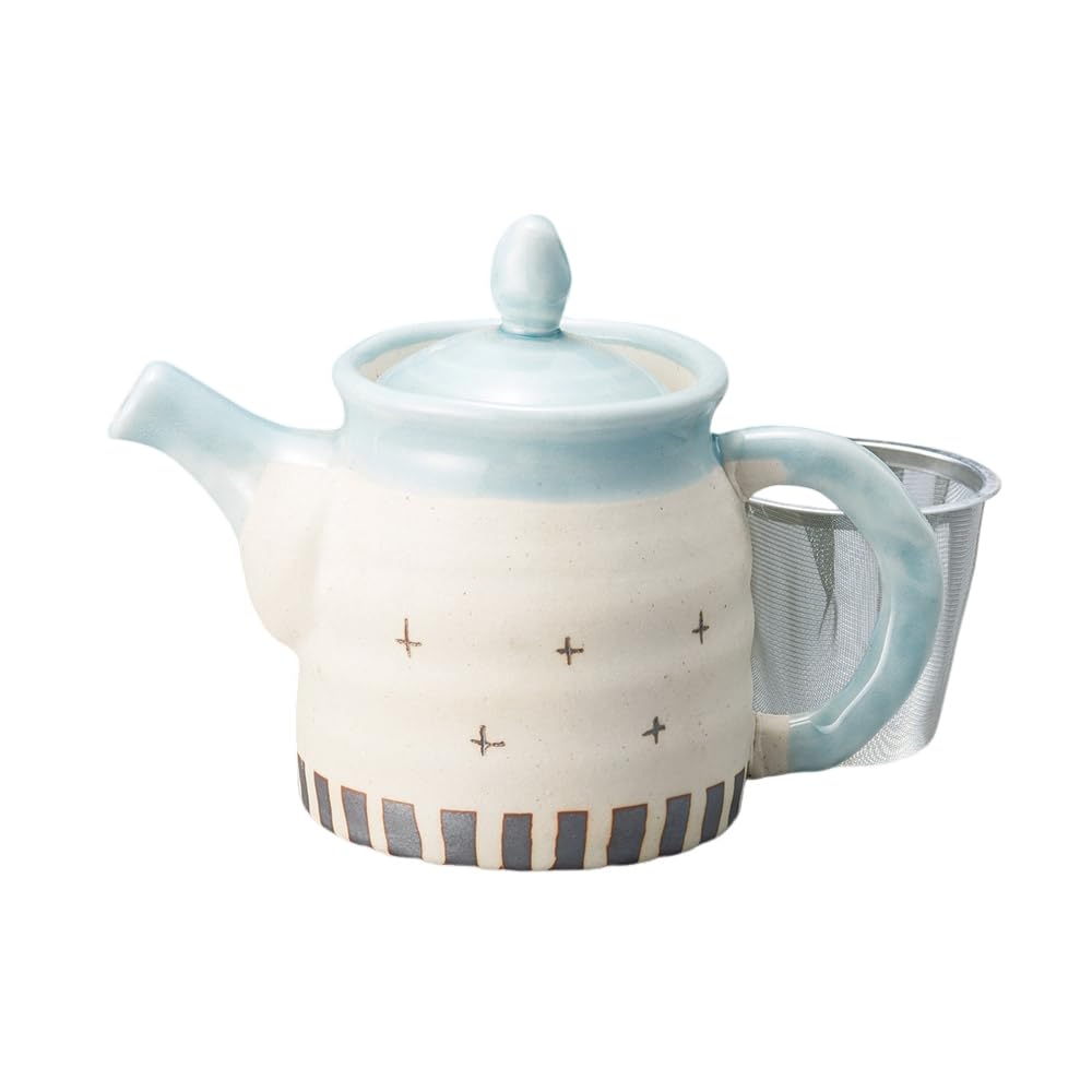 Ale-net Teapot, 18 X 10 X 13 Cm, 500cc, Spring Flower Design (Blue), with Tea Strainer, Mino Ware Porcelain, Made In Japan, Stylish