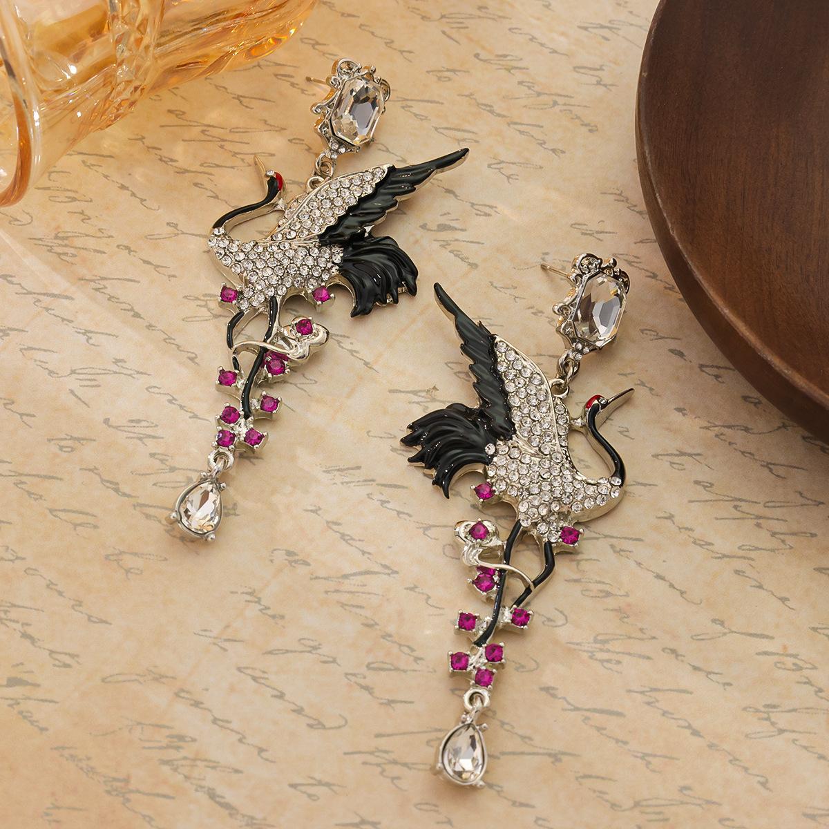 Средневековый Китайский Стиль Нишевые Ретро Серьги с Журавлями Полностью Эмалированные