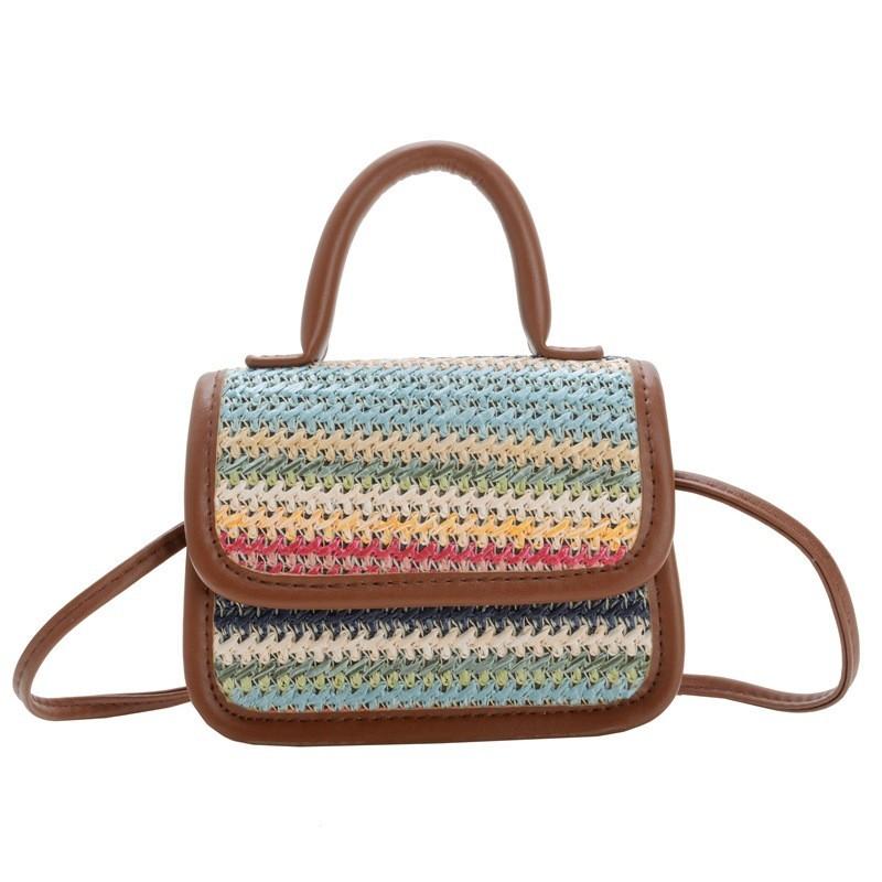 Trendy Woven Crossbody Bag For Boys And Girls Featuring Playful Color Combinations And Bow