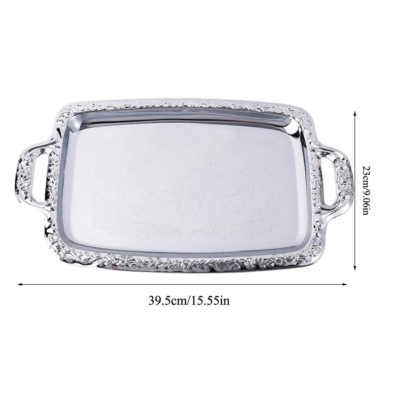 Luxury Stainless Steel Storage Tray with Handle Cosmetic Jewelry Display Plate Hotel Restaurant Serving Dish Silver