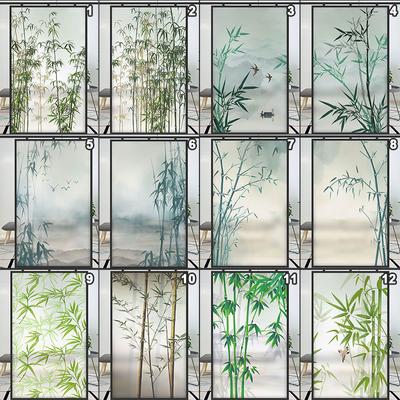 Sichtschutzfolie für Fenster im chinesischen Stil mit Bambuslandschaft, Bambuskunst, Buntglasfolie, Milchglasfenster, statisch haftende Glasaufkleber
