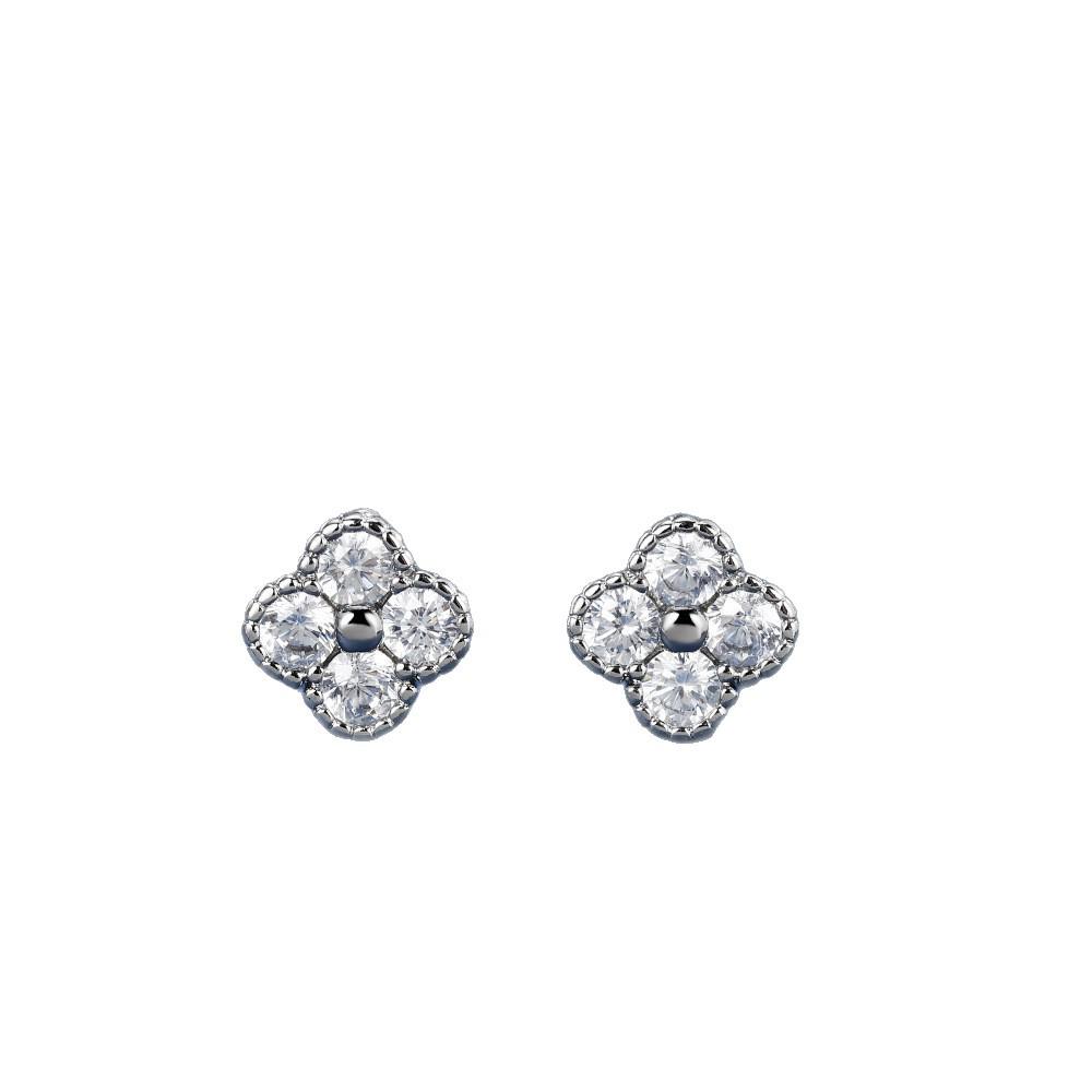 Eleganti Orecchini a Bottone Quadrifoglio Scintillante in Zirconia per Donna - Versatili e Stilizzati