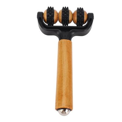 Ferramenta Massageadora Roller Portátil Bolas Massageadoras Pontiagudas Portáteis Roller 3 Rodas Cabo Ergonômico Ferramenta Roller Massageador Muscular de Madeira