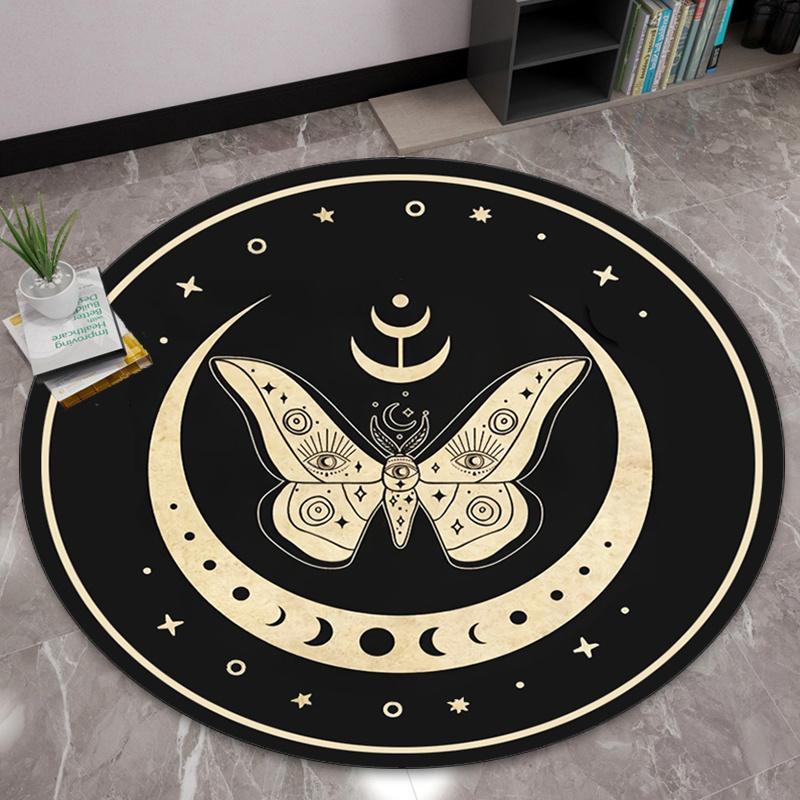 1pc Butterfly Moon Phase Round Rug - Soft Polyester Non-Slip Floor Mat with Celestial Design for Living Room, Bedroom 100x100cm