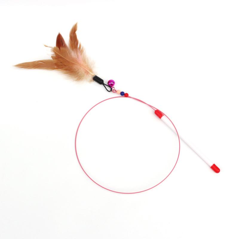 

Steel Wire Feather Cat Toys Flexible Long Rod Stick Funny Cats Wand Painted Bell Training Relieve