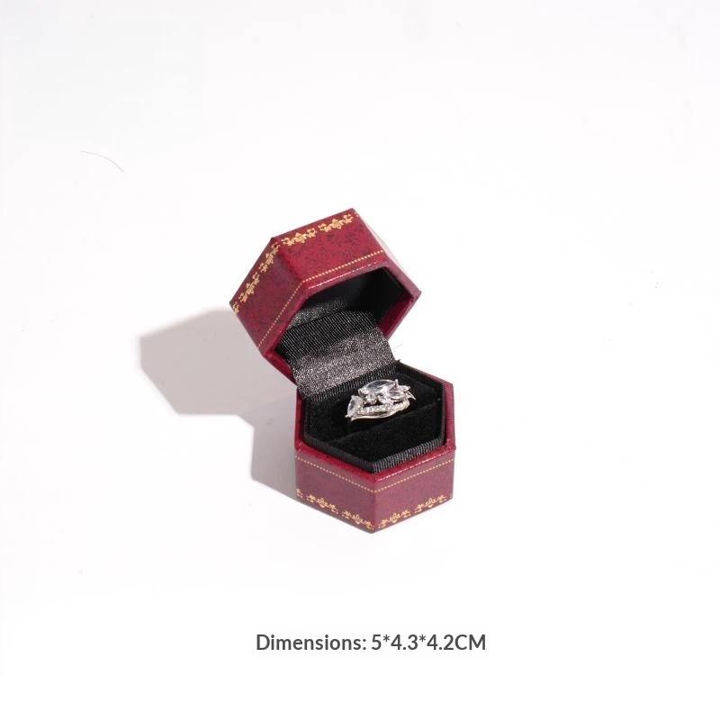 Vintage Hexagonal Velvet Ring Box Delicate Embossed Jewelry Storage Case For Proposal Wedding Jewelry Display Use