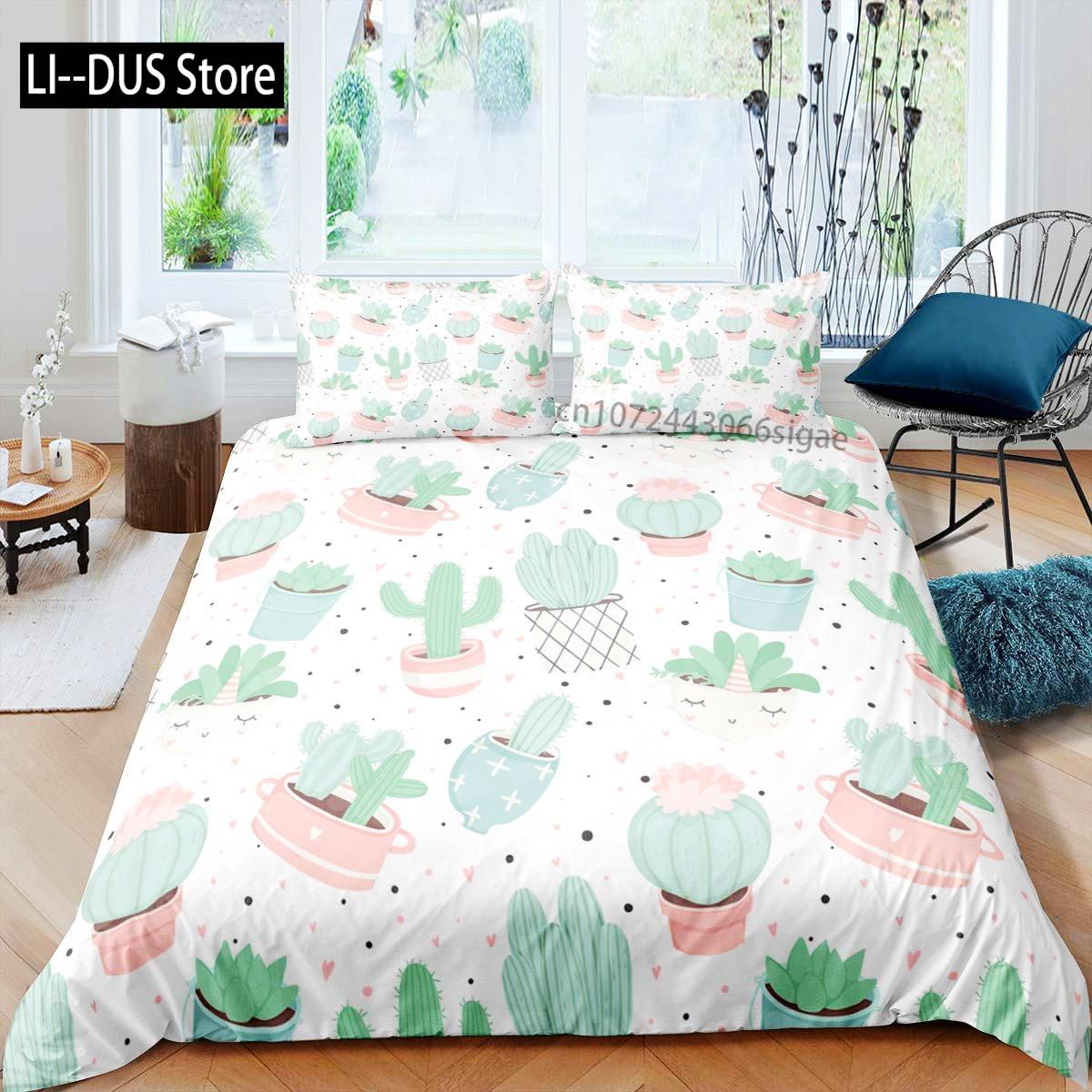 

Comforter Succulents Bedding Set Green Plant Tropical Botanical Comforter For Bedroom Decor Full Size 3Pcs Comforter (quilt)-EU Single(135*200cm)3pcs