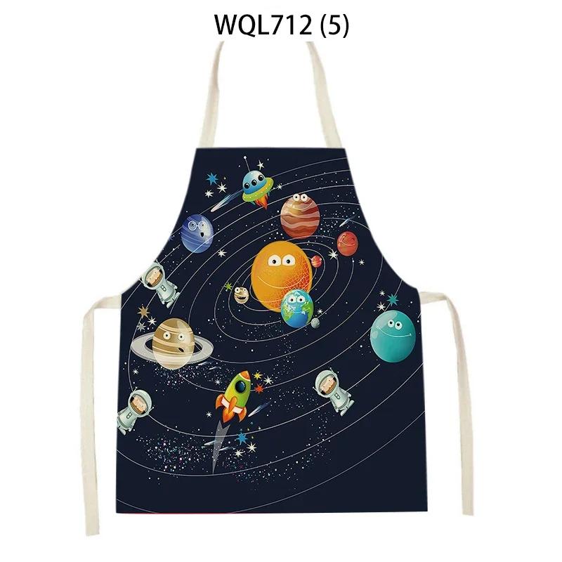 Rocket Planet Print Kitchen Apron for Women Creative Universe Style Baking Accessories Cooking Apron Household Cleaning Pinafore
