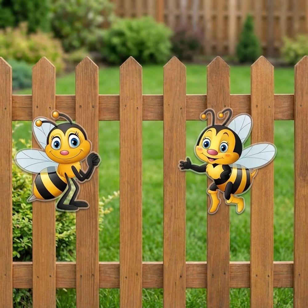 2Pcs Sun Resistant Acrylic Cartoon Bee Wall Decor Waterproof Outdoor Bee Art Hanging Balcony Patio
