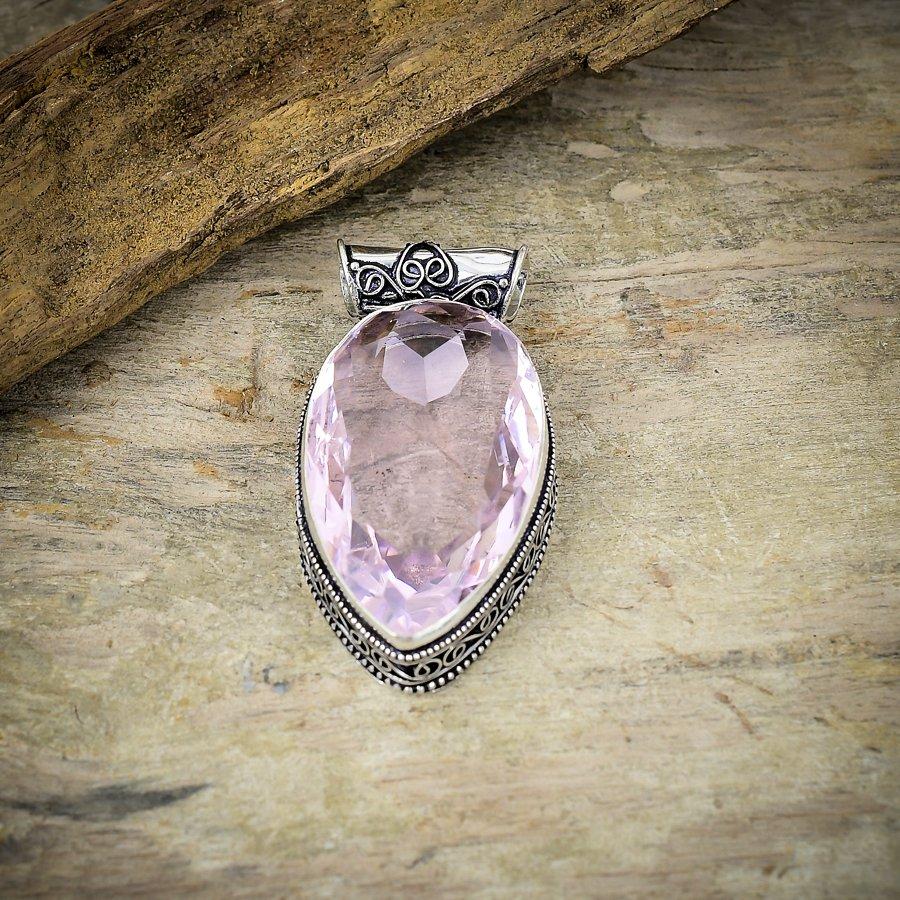 Pink Kunzite Gemstone Handmade 925 Sterling Silver Jewelry Pendant 2.17" M-55