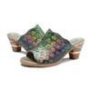 Handgemachte bemalte Hausschuhe im ethnischen Stil aus echtem Leder Patchwork Spitze Damen Sandalen mit rundem Absatz