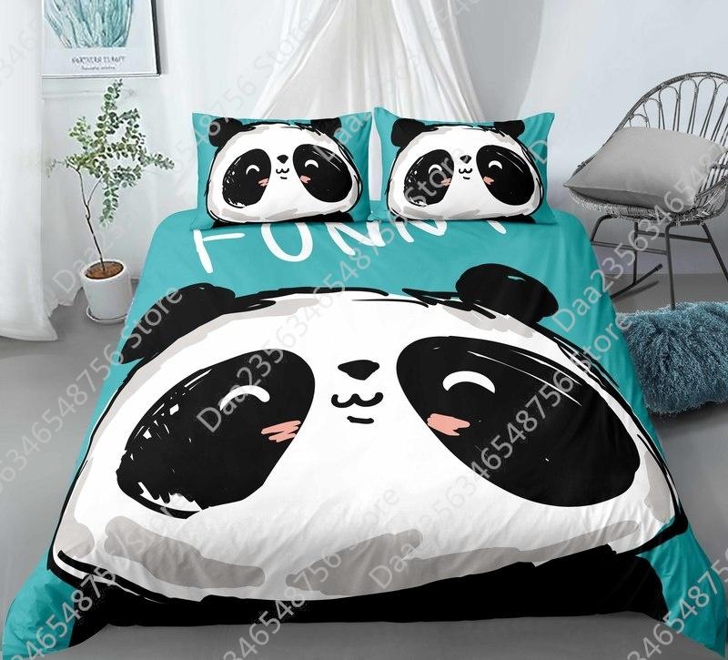 New Panda Bedding Set Single Twin Full Queen King Size Cartoon Animals Bed Set Aldult Kid Bedroom Duvetcover Sets 3D Anime 043