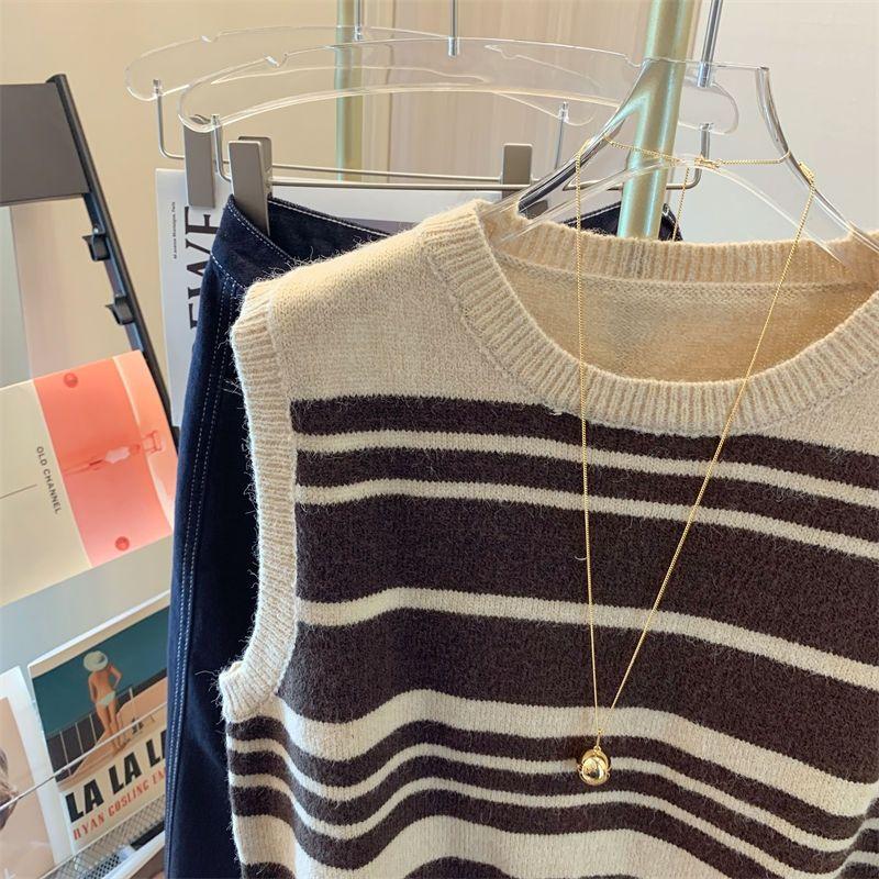 Striped Vest Sweater Women Outerwear Autumn 2023 Gentle and Lazy Versatile Soft and Glutinous Sweater Pullover Vest Female Tops