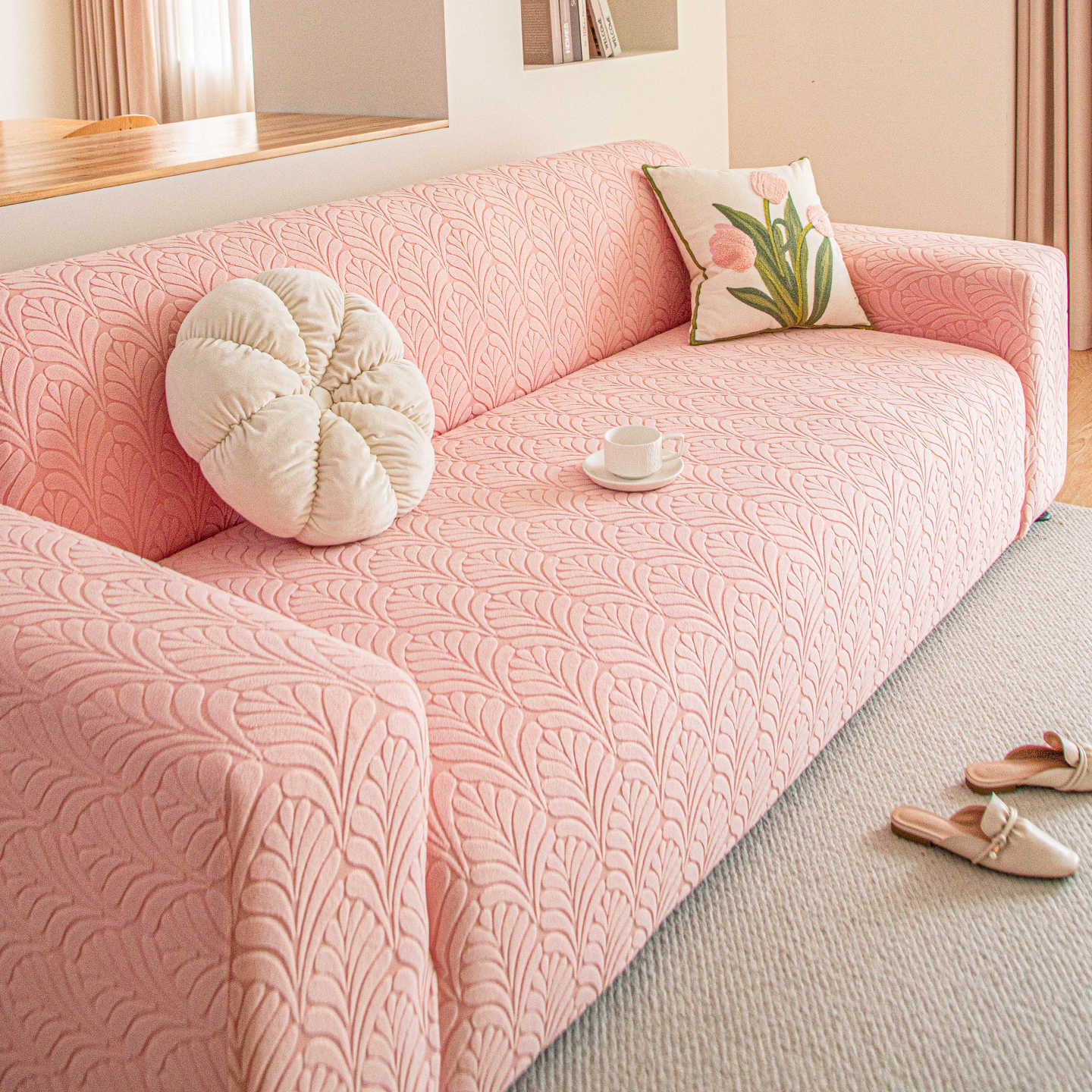 

All-Season Adjustable Leaves Sofa Coversastic 1/2/3/4/5 Seater Armchair Protector Corner L Shape Stretch Slipcovers 2 Seater(145-185cm)