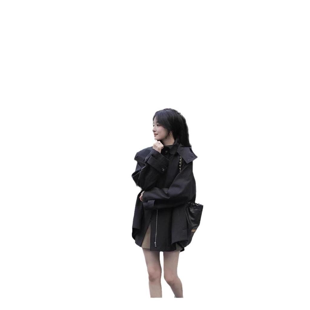 Women's British-Style Hooded Trench Coat: Autumn/Winter, Plus Size, Versatile, Trendy Loose-Fit Cape Design.