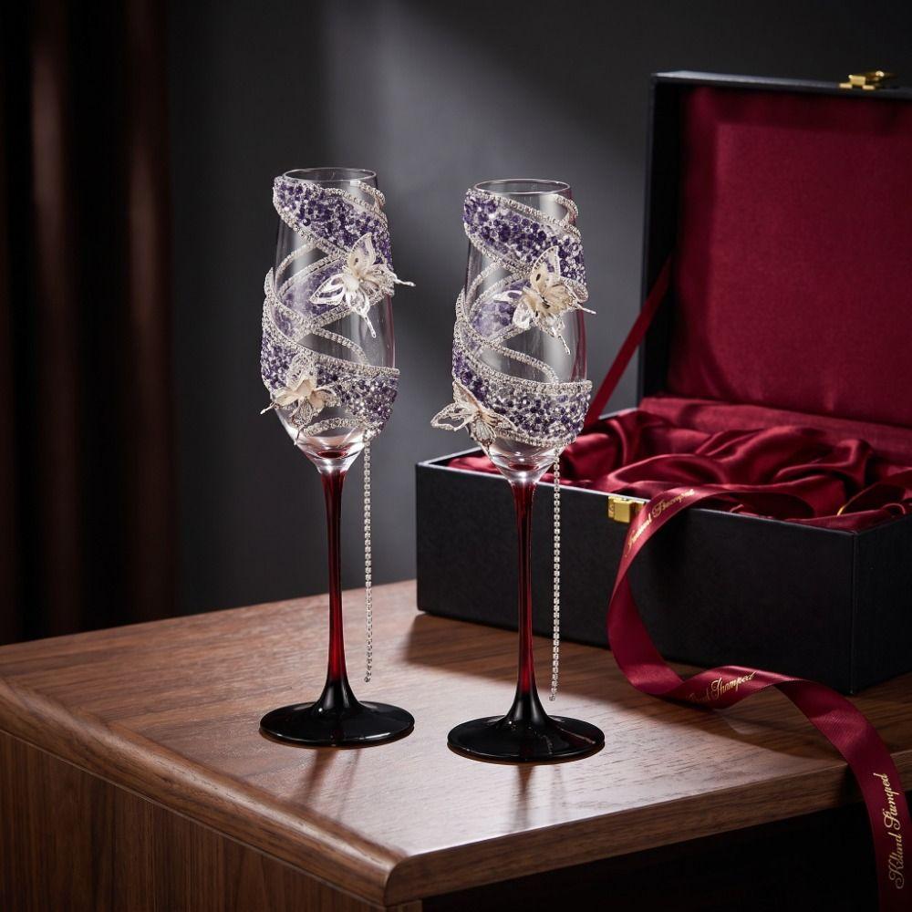 Butterfly Clear Stemmed Cup Luxury Tall Glass Gifts Crystal Glass Goblet Wedding