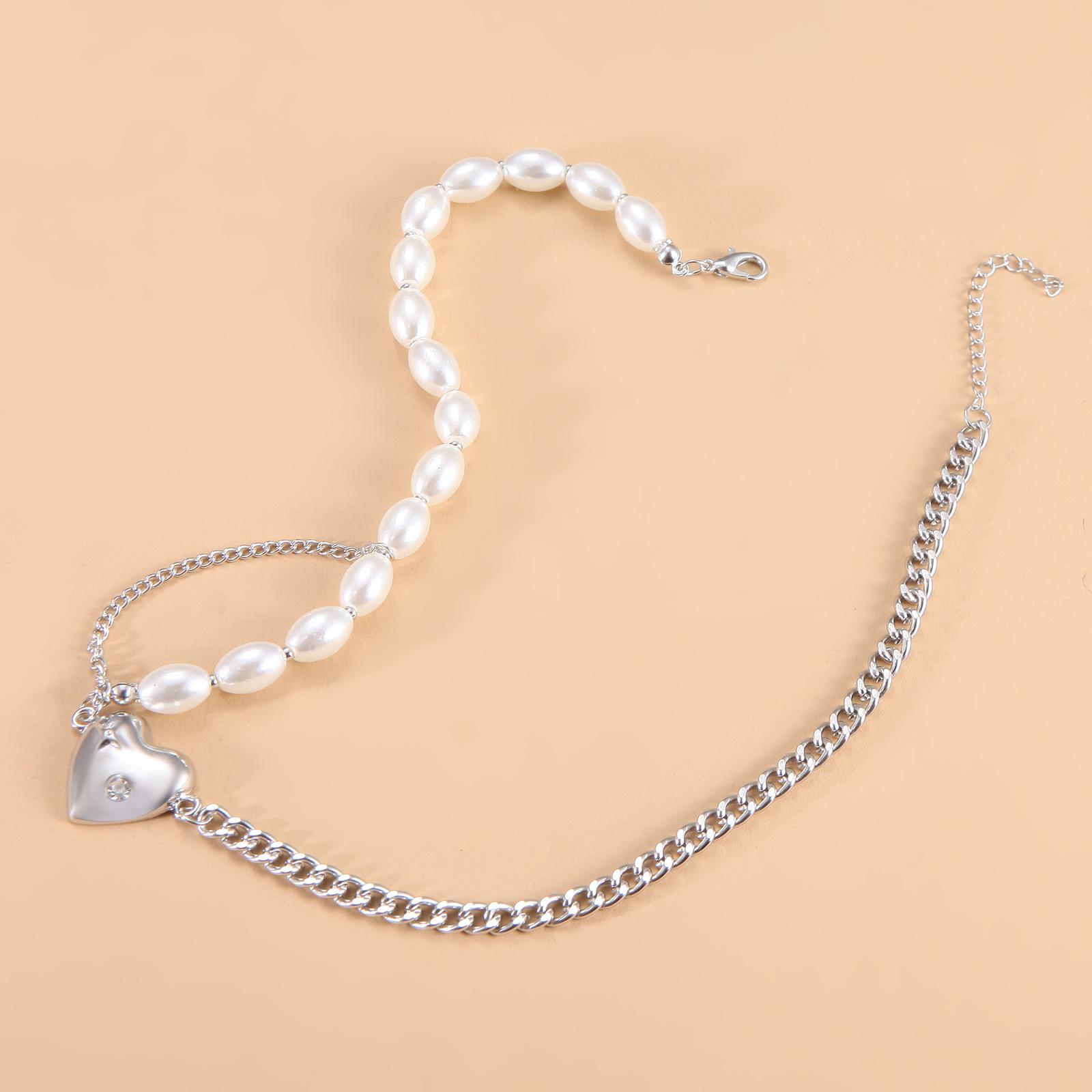 

Ожерелье на ключицу с жемчугом и акцентом в виде сердца: Японский и корейский холодный стиль