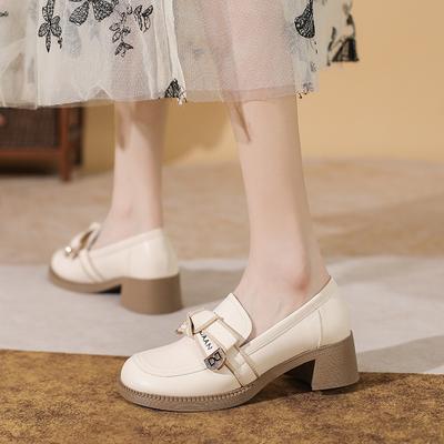 With Skirt Platform Women's Autumn Thick Heels Small Leather Shoes Wind One Pedal Single Shoes Women