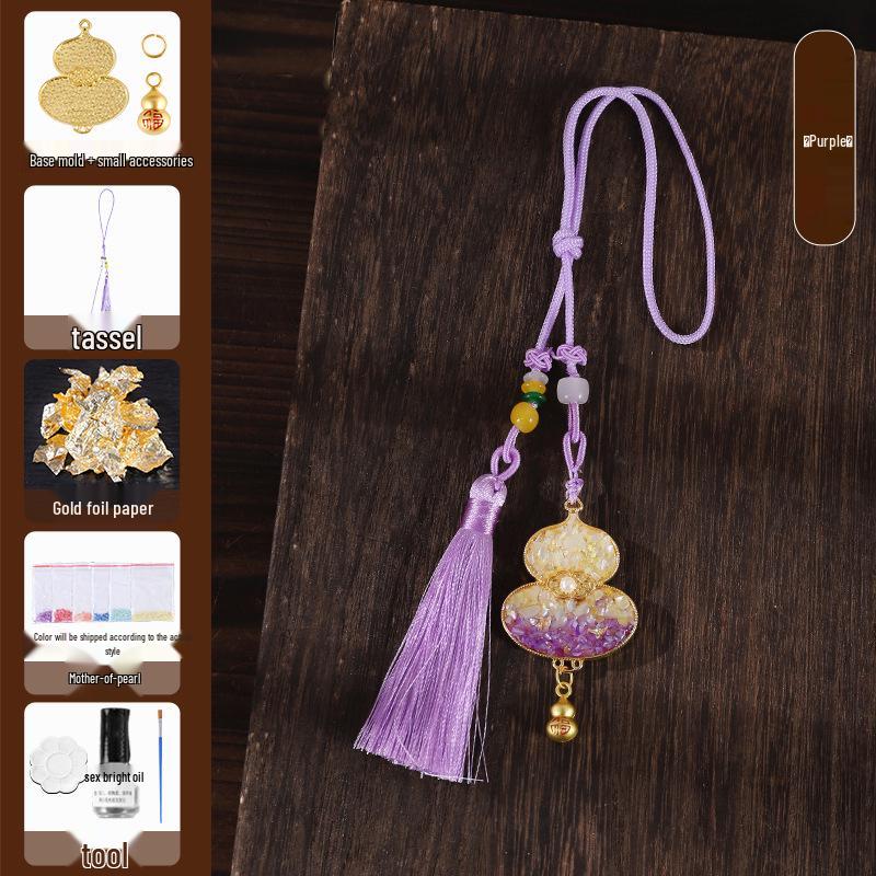 Gold Foil Inlay Gourd Pendant DIY Kit – Chinese Tassel Ornament for Dragon Boat Festival