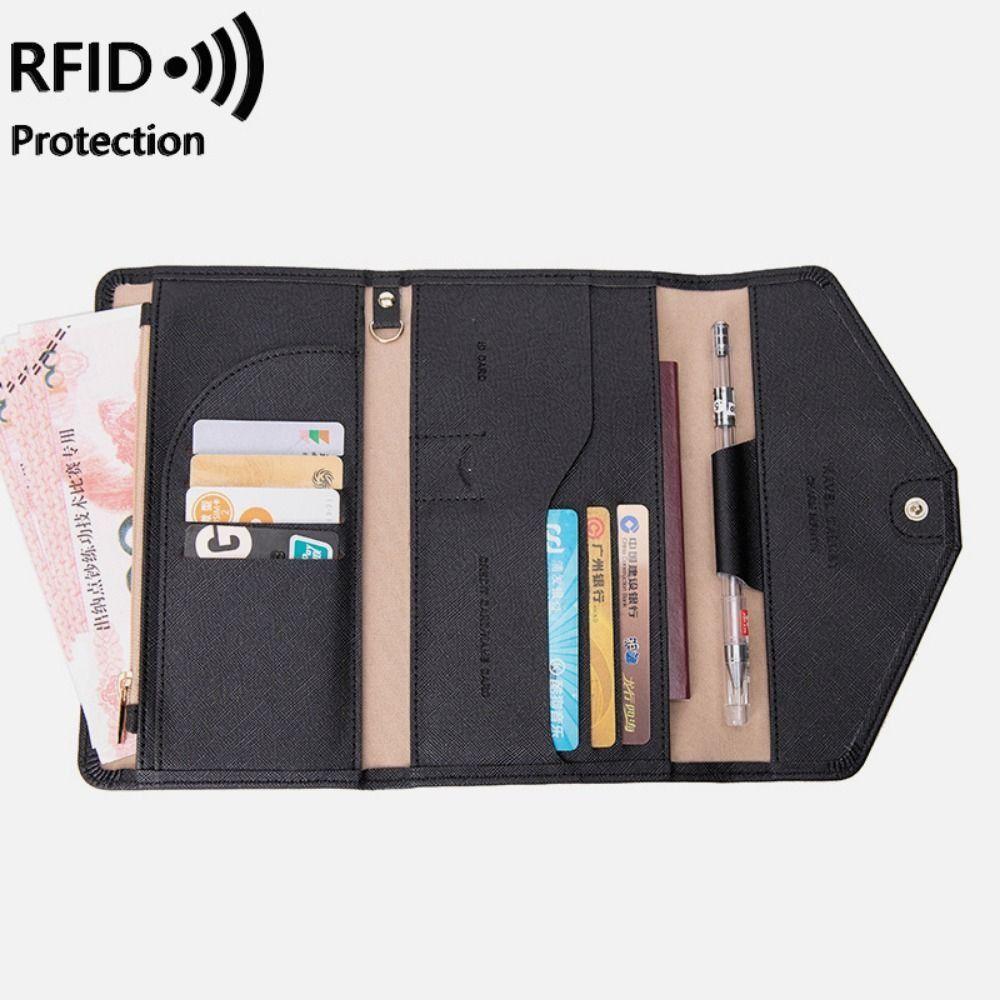PU Leather Leather Passport Holder Portable RFID Blocking Wallet  Travel Accessories