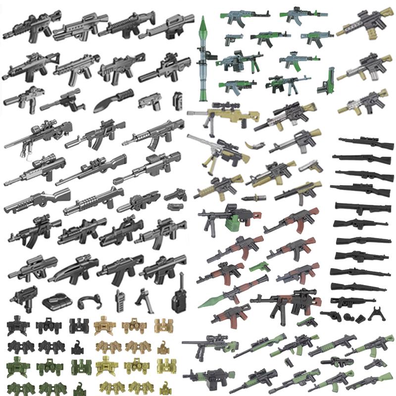 Andra världskriget Militära Vapen Byggklossar Armé Soldater Figurer 98K MG34 MG42 PPSH Vapenbälte Tillbehör Klossar Leksaker För Barn