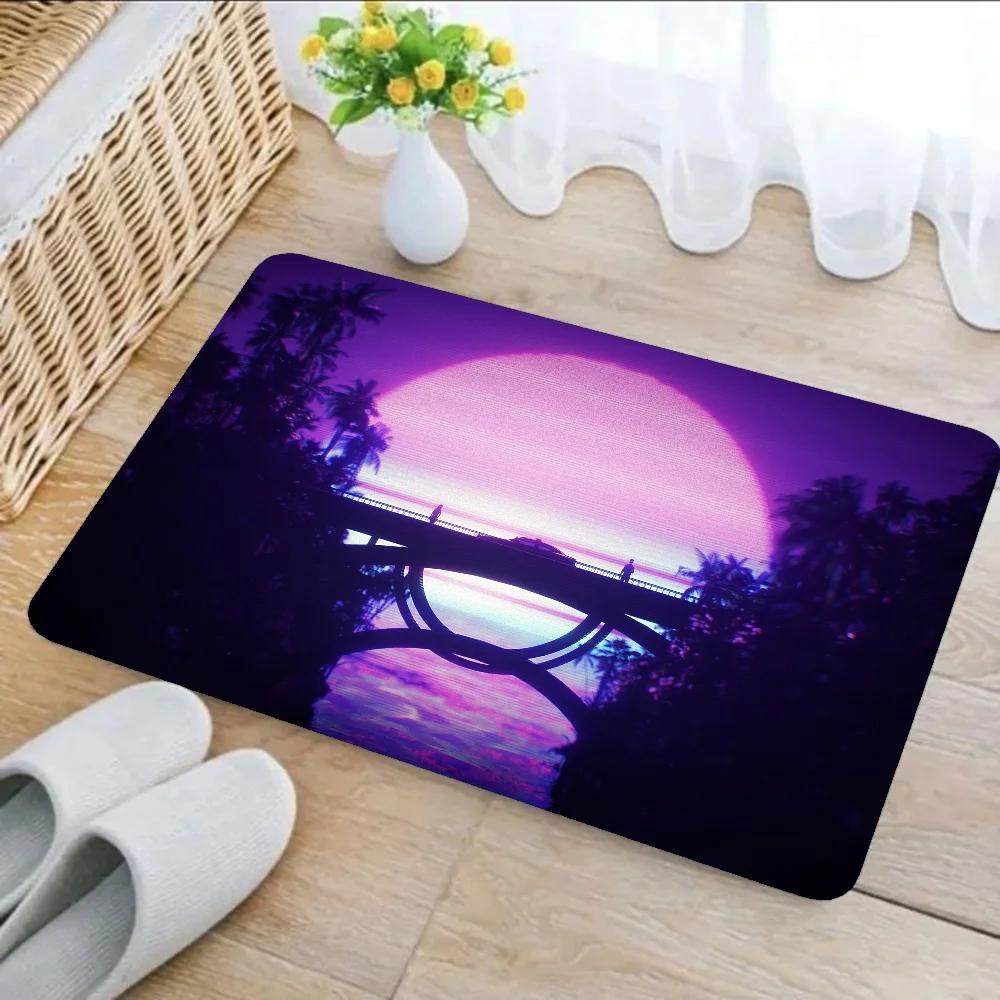 1pc Purple White Wave Gaming Bathroom Absorbent Mats Anti-Slip Mats Home Decor Supplies Carpets Home Kitchen Floor Mats