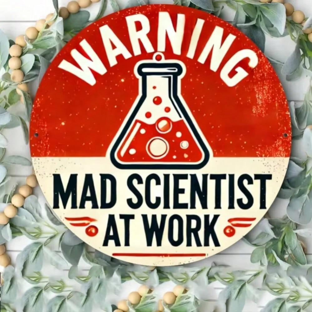 Mad Scientist Metal Sign Retro Lab Warning Iron Wall Art Home Decor Halloween