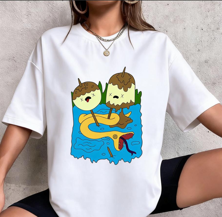 Monster Ice Cream Serpentine Cartoon Printed Tshirt with Cute Style Personalized Creativity Womens Loose Short Sleeved Tshirt