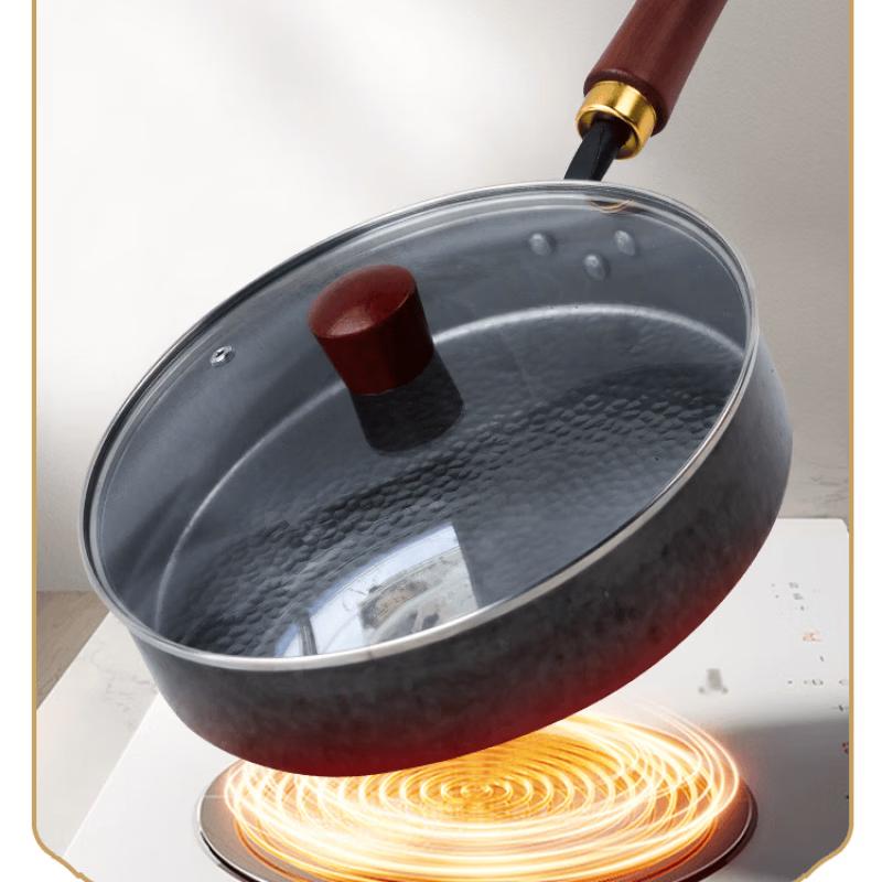 Wutuo 26CM Uncoated Flat Frying Pan with Glass Lid