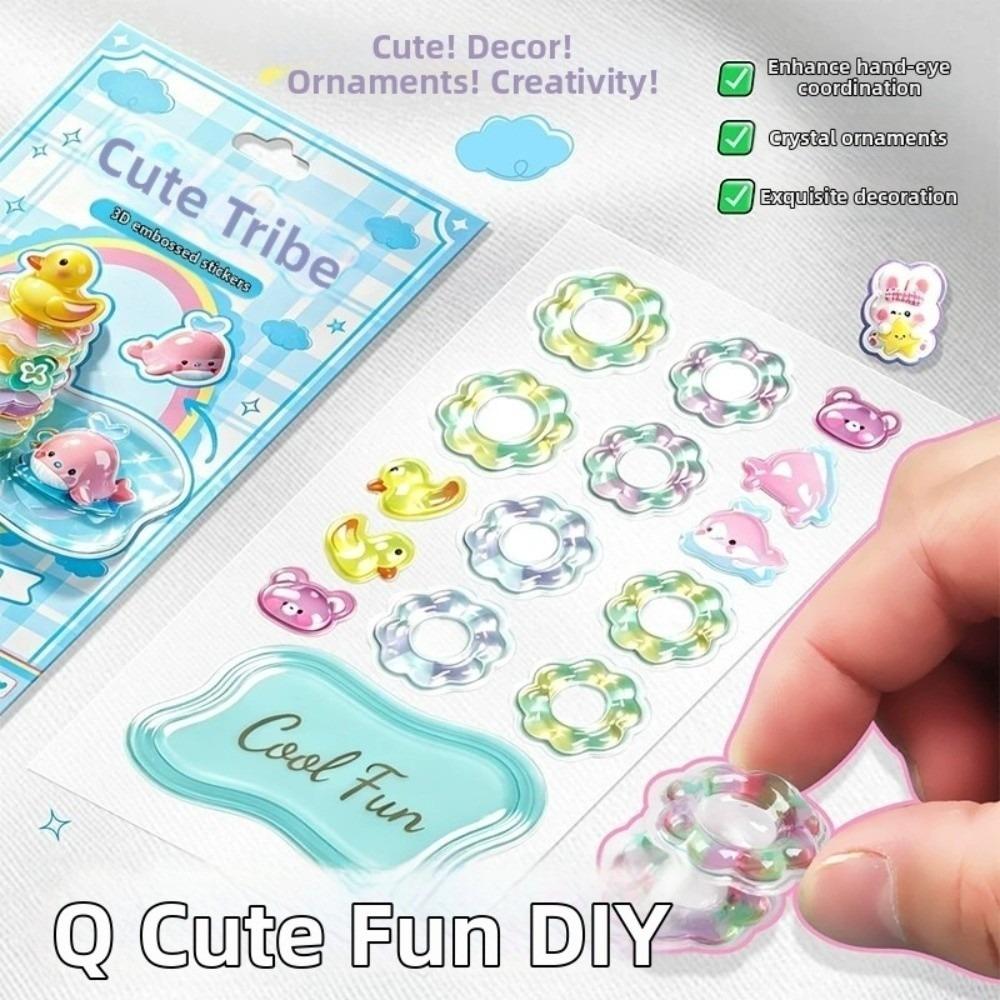 Drop Glue Cartoon Stacking Stickers Whale Relief Ornament Stickers 3D DIY Crystal Stickers  School