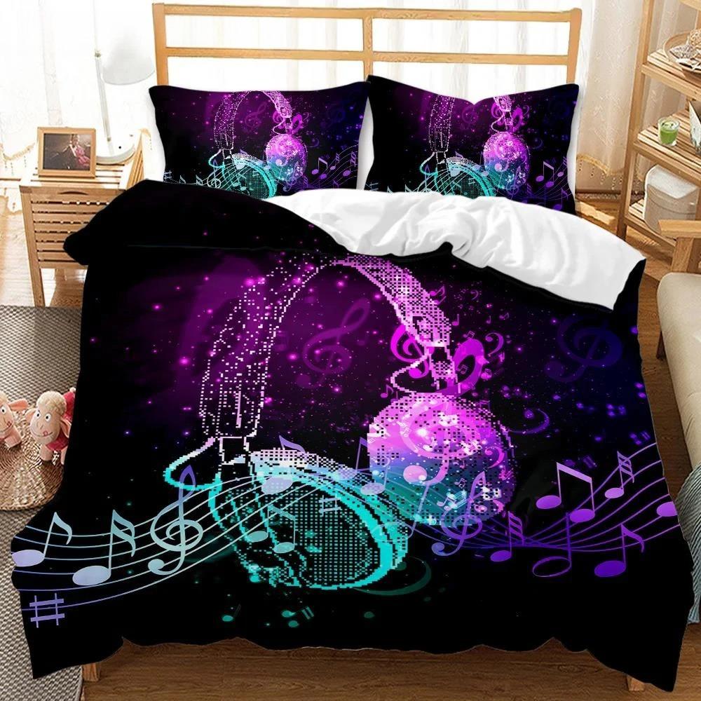 Headphones Duvet Cover Rock Music Melody Note Bedding Set Cool White Headset Boys Double Queen King Size Polyester Qulit Cover