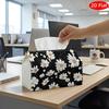 2D Flat, 1pc Tissue Box, Printed On Both Sides, Party Tissue Box, Modern Daisy Pattern, Multifunctional Tissue Holder, Black Background White Flower R