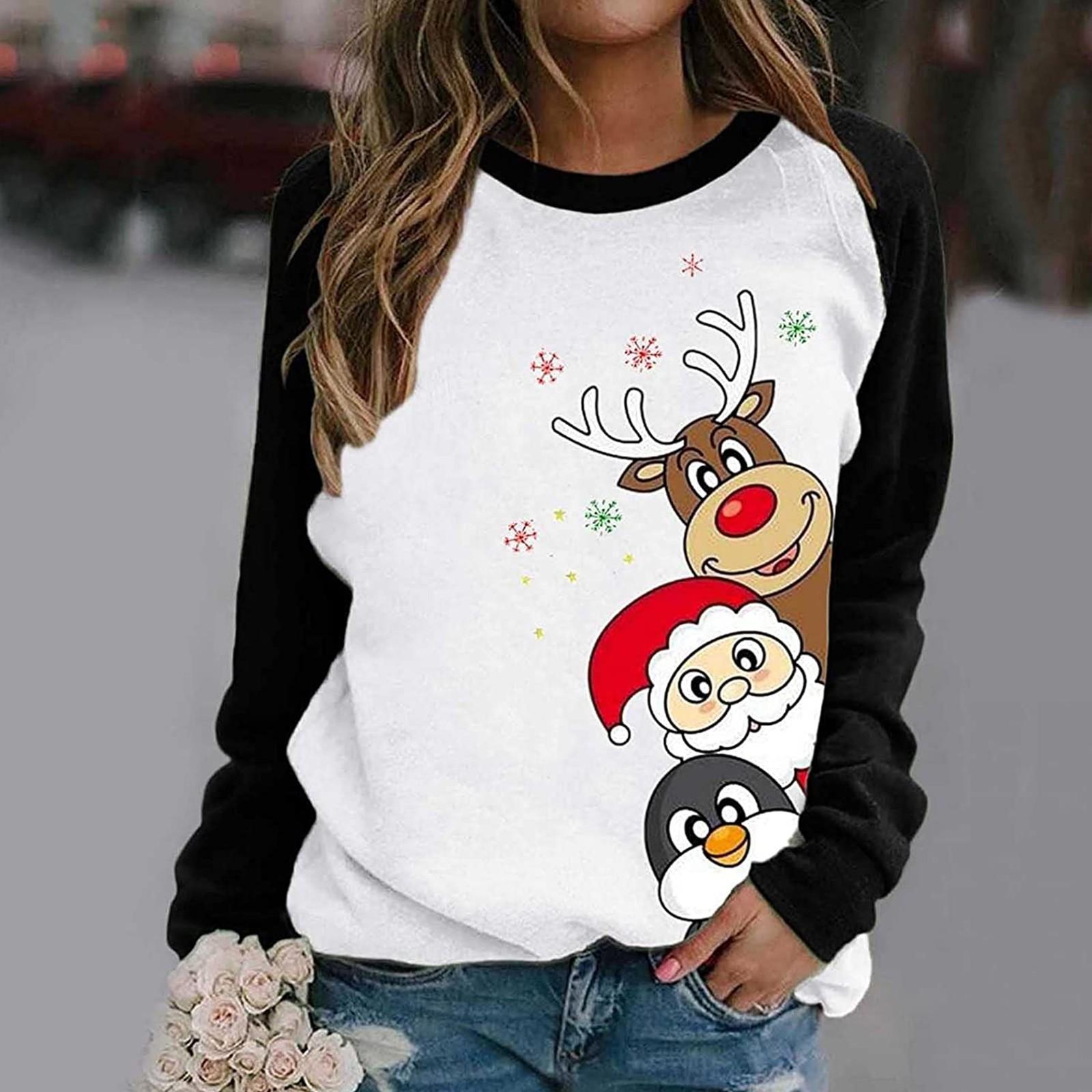 

Women s Fashion Leisure Christmas Print Long Sleeve Pullover Top XXL чорний