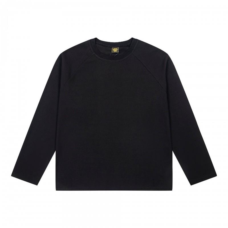 Mens Streetwear Long Sleeve Tee With Waffle Texture Print Loose Fit Cotton T-Shirt Fall Casual Wear
