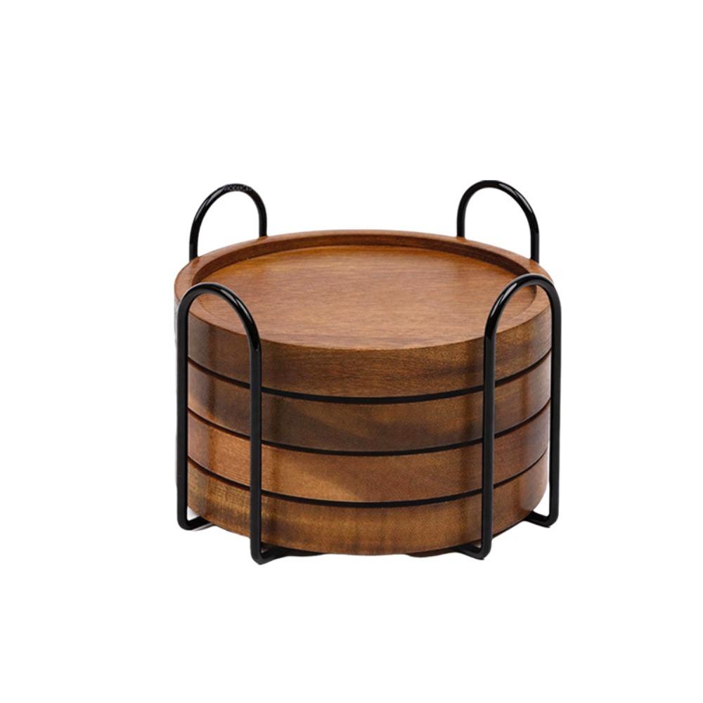 4/6pcs With Holder Wood Coasters Thickened Insulated Cup Mat Household Teacup Mat Office