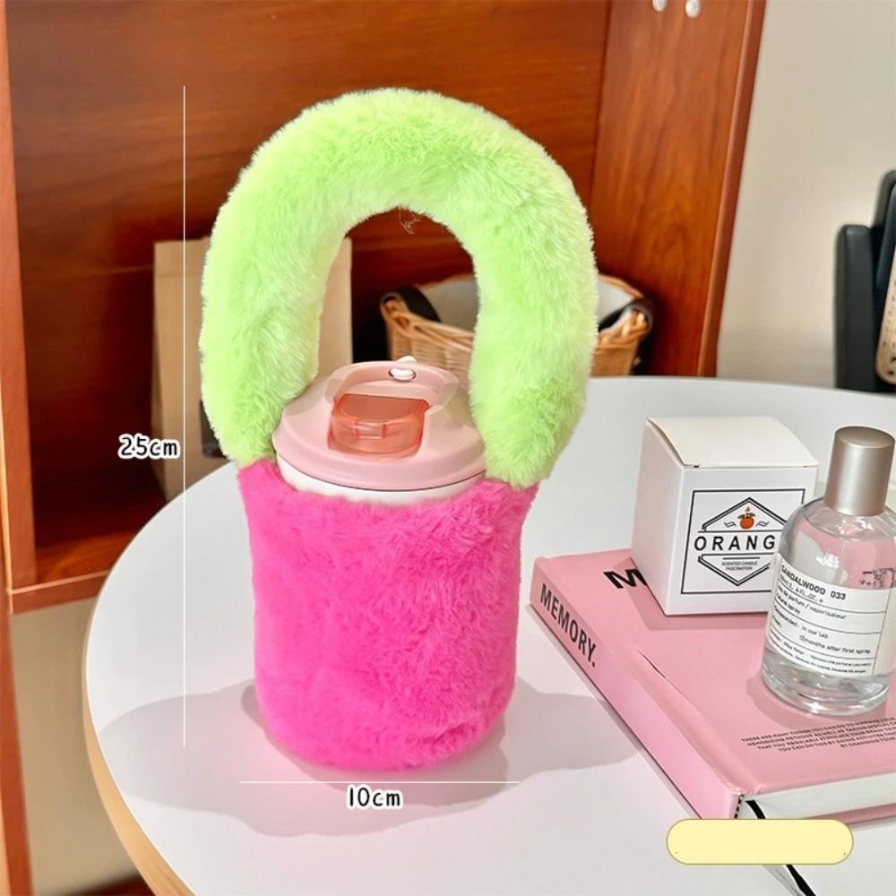 Spliced Color Thermos Cup Sleeve Heat-proof Plush Cup Cover Sweet Bottles Cup Pouch  Bottles Cup
