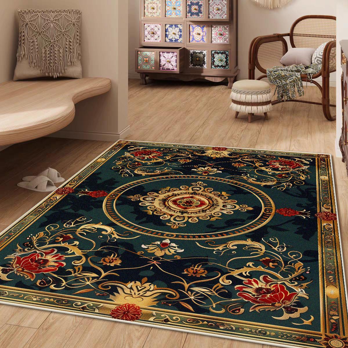 

Retro American Style Lounge Rug Soft Fluffy Carpet Living Room Rugs Large Area Antiskid Floor Mats Bedside Bedroom Brown Carpets 60*90cm