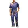 Men's Short Sleeve Pajama Set with Button Crotch and Elastic Drawstring Waist Sleepwear
