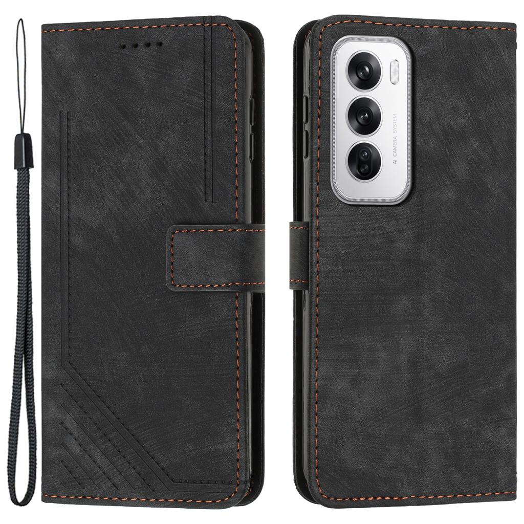 For Oppo Reno12 5G (Global) Cell Phone Case Lines Imprinted Skin-Touch PU Leather Wallet Cover